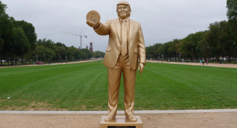 Giant Trump Statue Holding Bitcoin Shocks D.C. as Fed Rate Decision Sends Markets into Overdrive