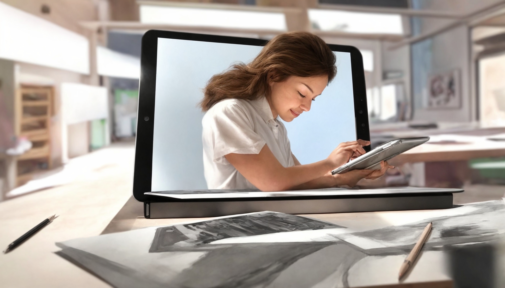 Artist learning digital drawing basics on a graphics tablet